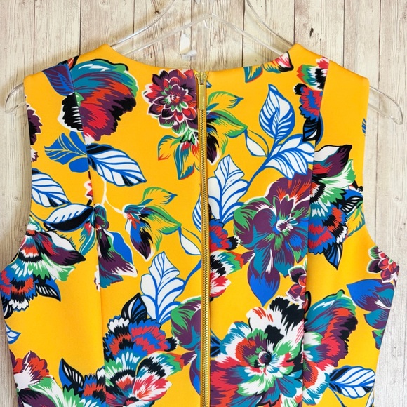 Calvin Klein Yellow Floral Sheath Dress Ruffled Hem - Picture 7 of 8